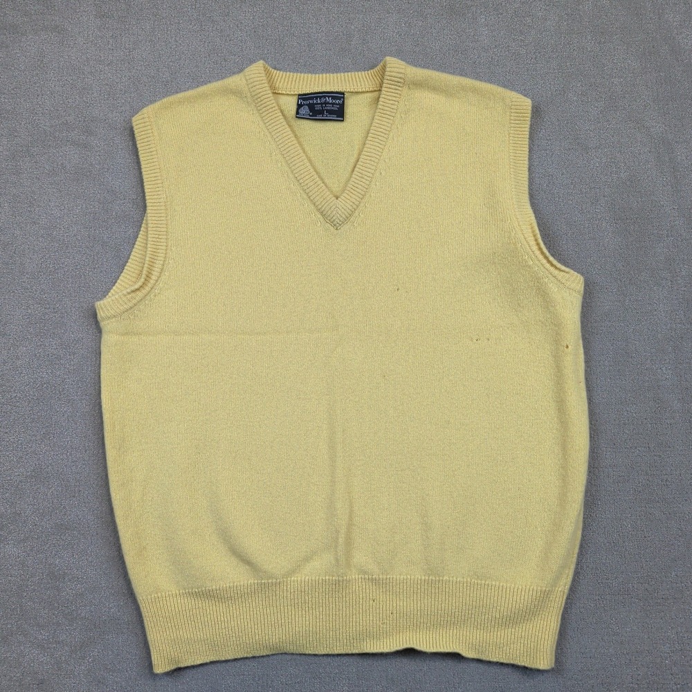 Vintage Preswick & Moore Sweater Mens Large Yellow 100% Lambswool V-Neck Vest